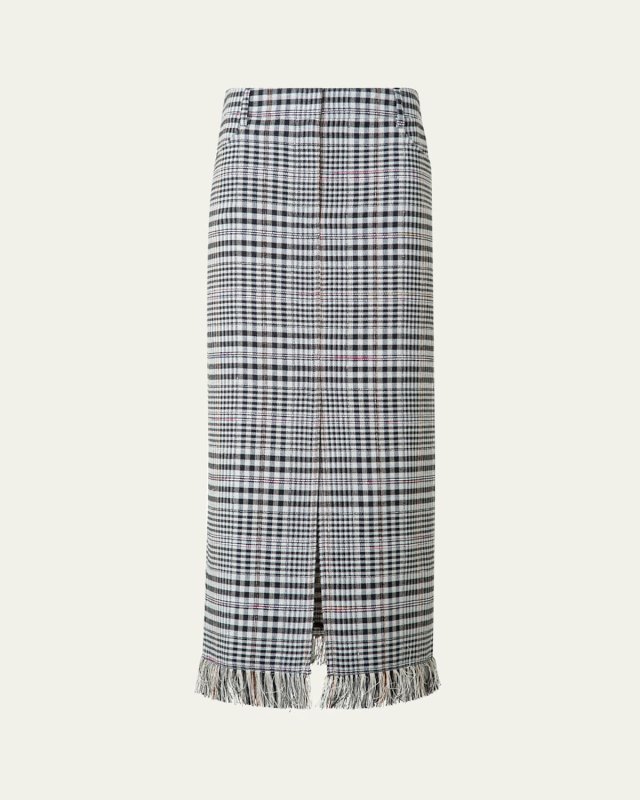 Fringed Check Cotton-Blend Midi Skirt